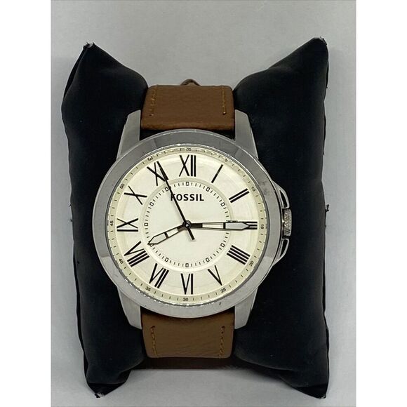 Fossil FS4734 Men's Brown Leather Analog Dial Quartz Genuine Wrist Watch XR810 - Picture 3 of 12